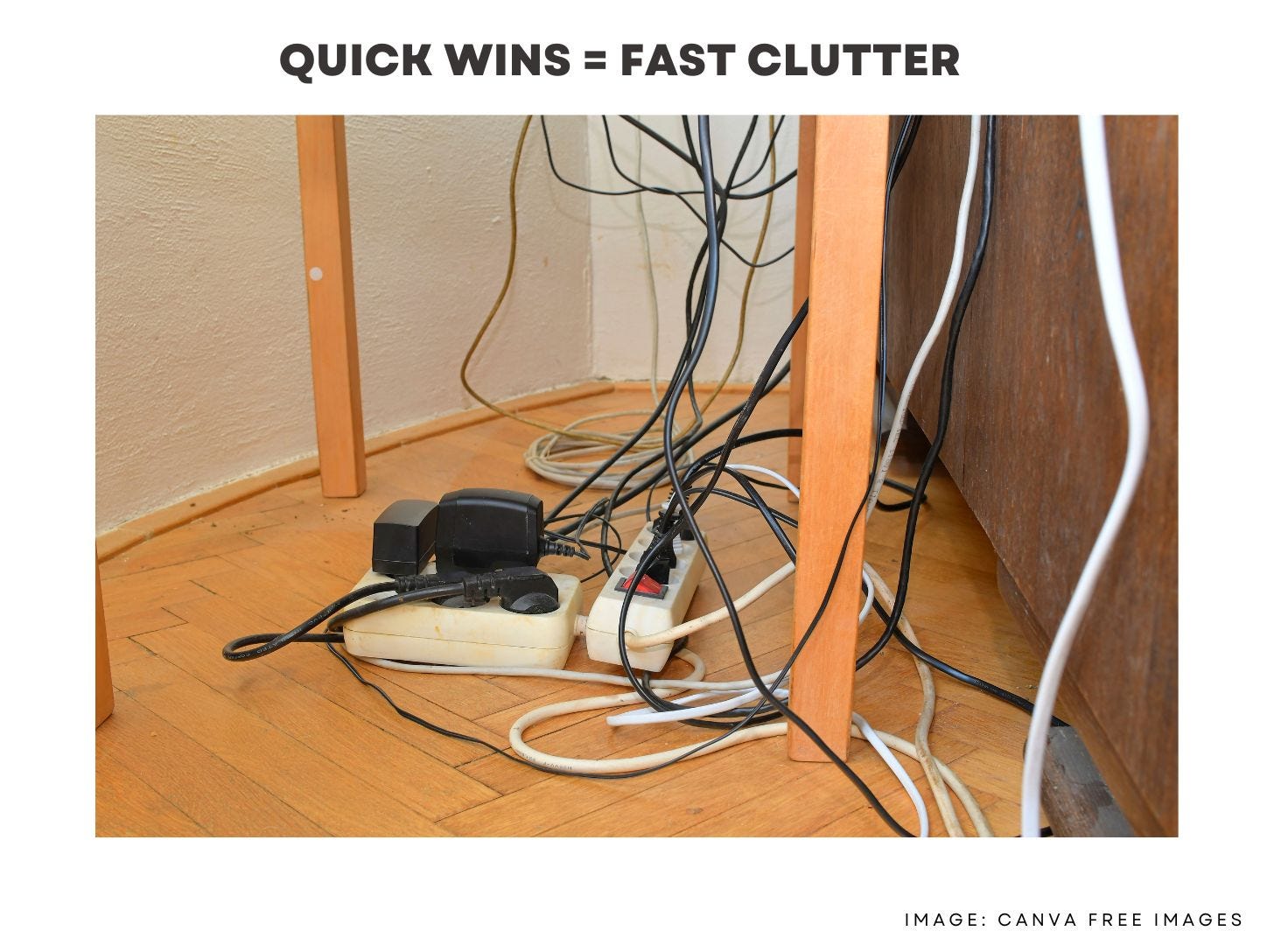 Image of a cluttered electrical cord with no cable management