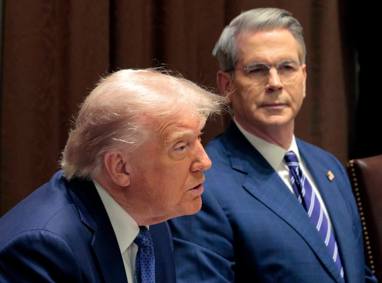 Donald Trump and Scott Bessent at a bilateral lunch. Donald Trump and Scott Bessent at a bilateral lunch.