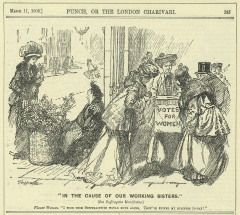 Fig. 2—Claude Shepperson. ‘In the Cause of Our Working Sisters’. Punch 134 (11 Mar. 1908): 185.