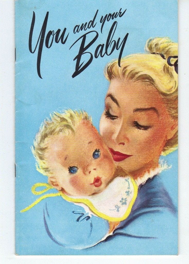 This may contain: a woman holding a baby with the words you and your baby written in black on it