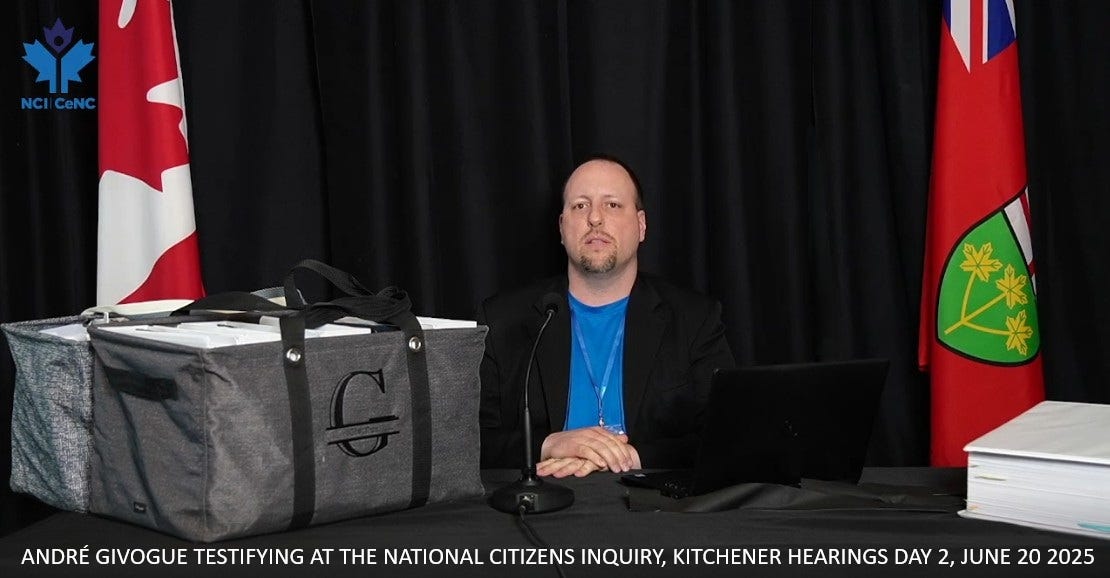André Givogue Testifying at The National Citizens Inquiry, Kitchener Hearings Day 2, June 20 2025