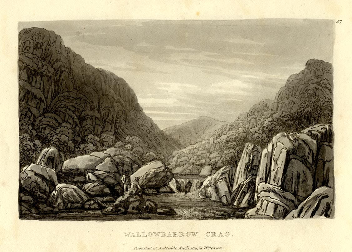 Rocky river gorge, engraving