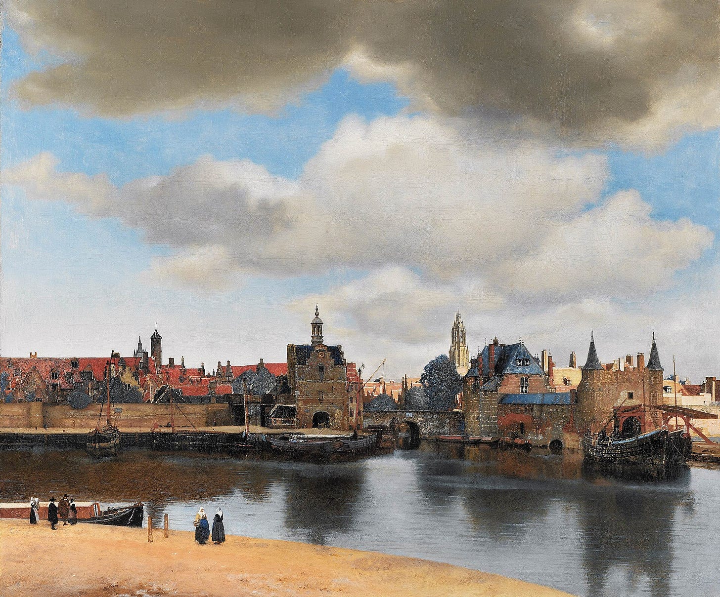 Johannes Vermeer's View of Delft showing the city skyline across the water Johannes Vermeer's View of Delft showing the city skyline across the water