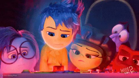 Disney Pixar Inside Out characters: Sadness, Joy, Disgust, Fear, Anger