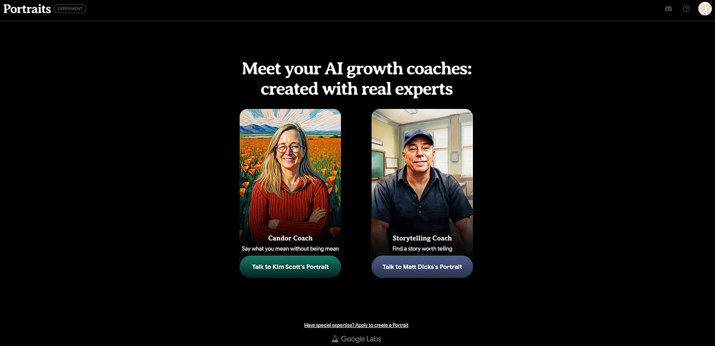 Meet your AI growth coaches: created with real experts. Portraits Google Experiment