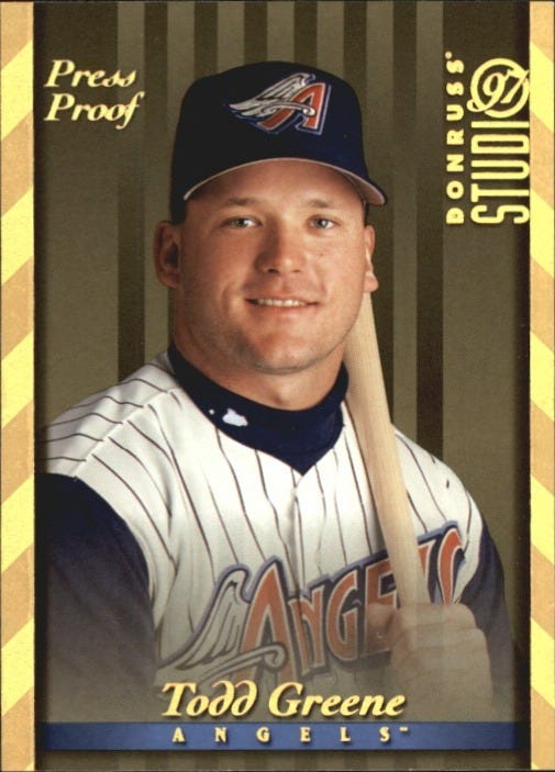 Todd Greene baseball card circa late 1990s.