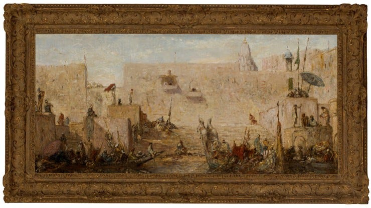'Festival on the Ganges, Benares, India (Feestdag aan de Ganges te Benares India)' circa 1912 - olieverf op doek: Marius Bauer (herkomst: private sale Sotheby's Amsterdam) 'Festival on the Ganges, Benares, India (Feestdag aan de Ganges te Benares India)' circa 1912 - olieverf op doek: Marius Bauer (herkomst: private sale Sotheby's Amsterdam)
