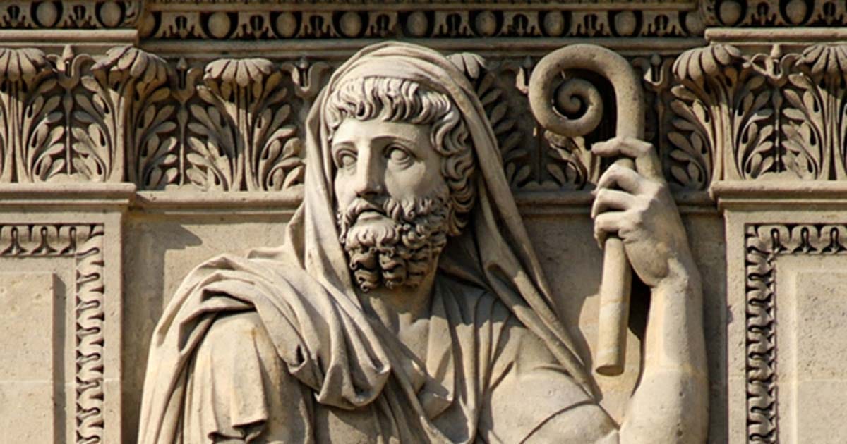 Detail of a relief of Herodotus by Jean-Guillaume Moitte, 1806. Cour Carrée in the Louvre Palace, Paris, France.