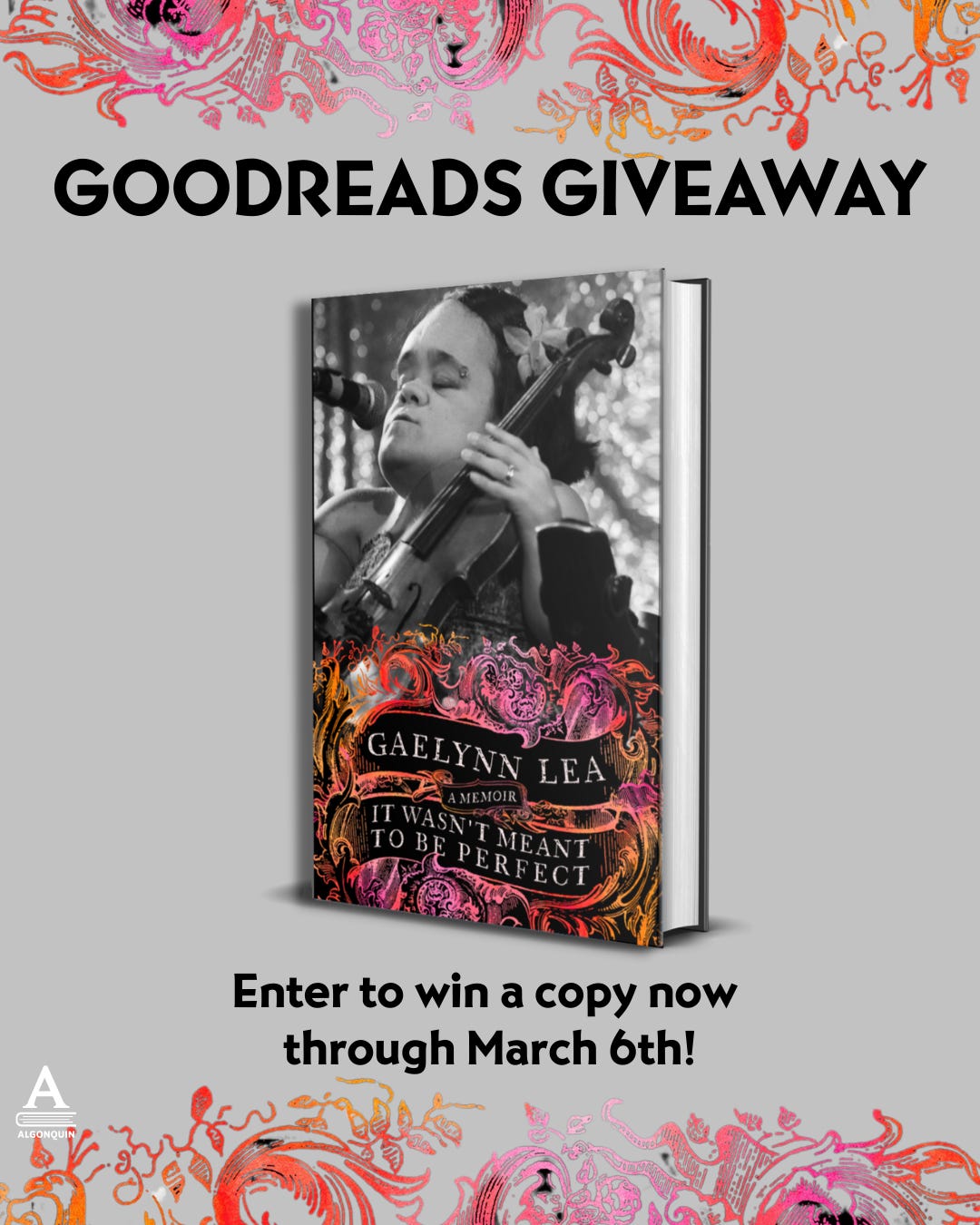 An image for the Goodreads giveaway. There is a pink and orange swirly border at the top, and in bold black text below it reads Goodreads giveaway. There's a picture of Galen's book underneath that, and it says enter to win a copy before March 6th.
