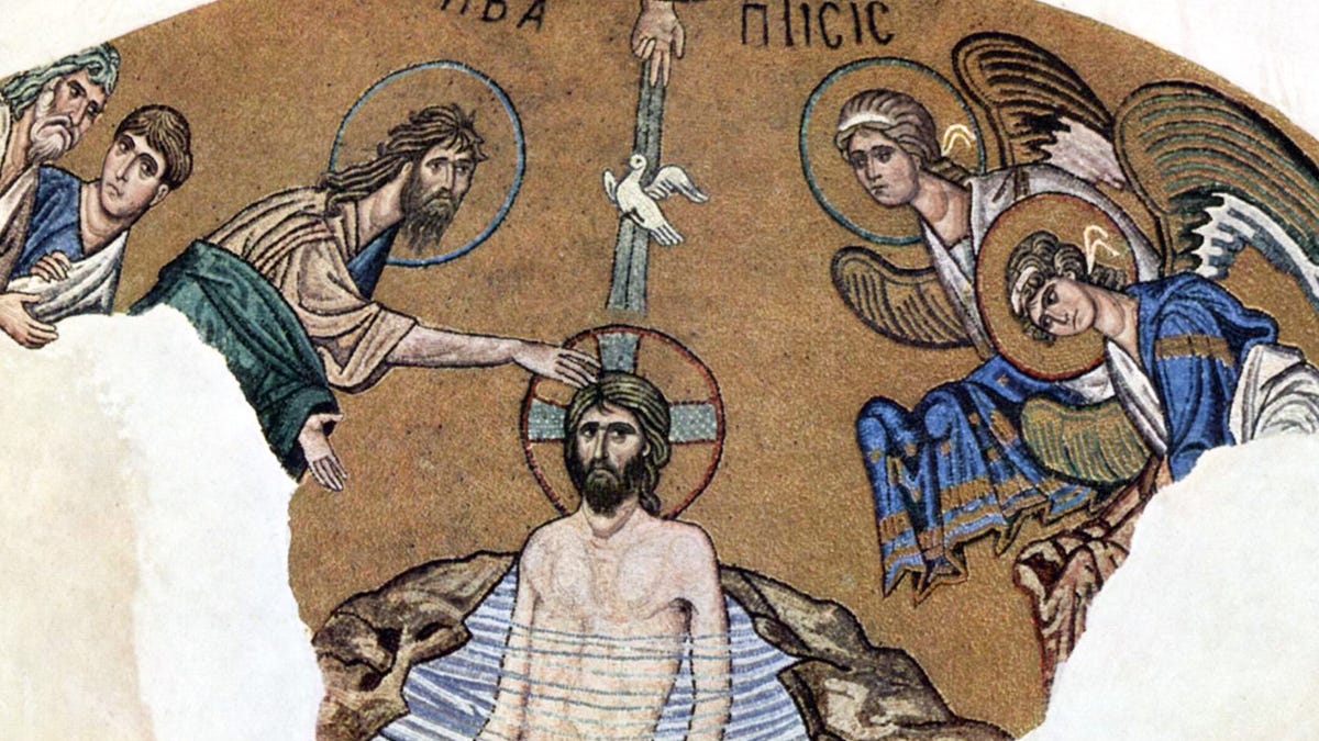 Who are the little creatures in icons of Jesus' Baptism?