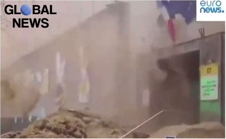 Farmers in Paris Pelted the Ukrainian Embassy with Manure