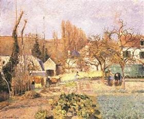 Workers gathering crops in a plain vegetable garden in autumn light Workers gathering crops in a plain vegetable garden in autumn light