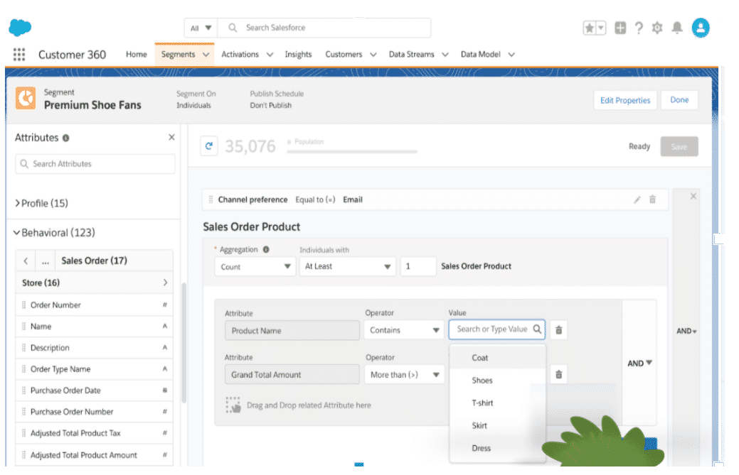 Screen shot of a segment showcasing the Enable Value Suggestion option.