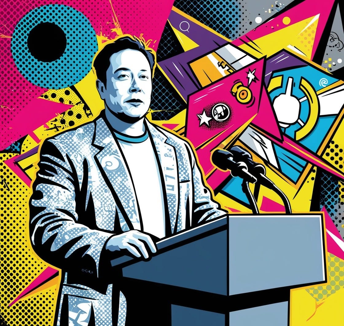 This image, depicting Elon Musk standing at a podium, was created by Leonardo.ai