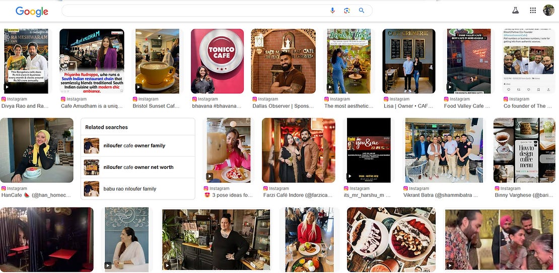 Google result with cafe owners