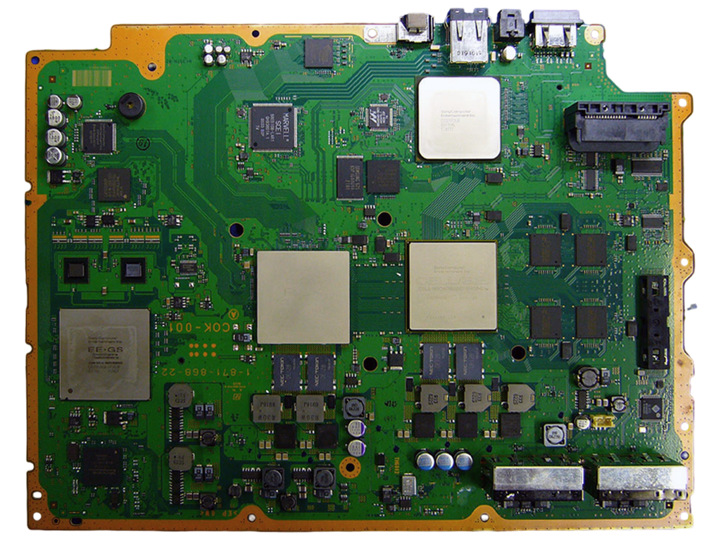 Early launch-era PlayStation 3 “Fat” motherboard. Early launch-era PlayStation 3 “Fat” motherboard.