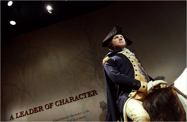 A wax model of George Washington, based on computer and forensic analysis, is on display in a new exhibition hall opening today at his former estate in Virginia. A wax model of George Washington, based on computer and forensic analysis, is on display in a new exhibition hall opening today at his former estate in Virginia.