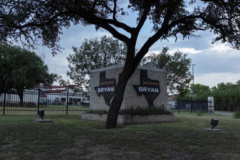 The minimum-security federal prison facility in Bryan, Texas, where Ghislaine Maxwell was transferred after she was interviewed by Justice Department official Todd Blanche. The minimum-security federal prison facility in Bryan, Texas, where Ghislaine Maxwell was transferred after she was interviewed by Justice Department official Todd Blanche.