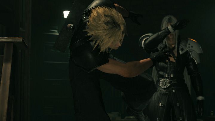 SOLDIER Cloud is tossed away by Sephiroth after trying to hold him back.