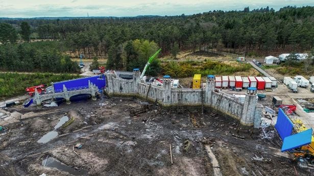 The Lord of the Rings filmset in Swinley Forest, where trees have been chopped down