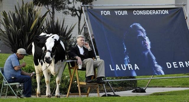 David Lynch with a cow on Sunset Blvd in Los Angeles campaigning for Laura Dern in INLAND EMPIRE David Lynch with a cow on Sunset Blvd in Los Angeles campaigning for Laura Dern in INLAND EMPIRE