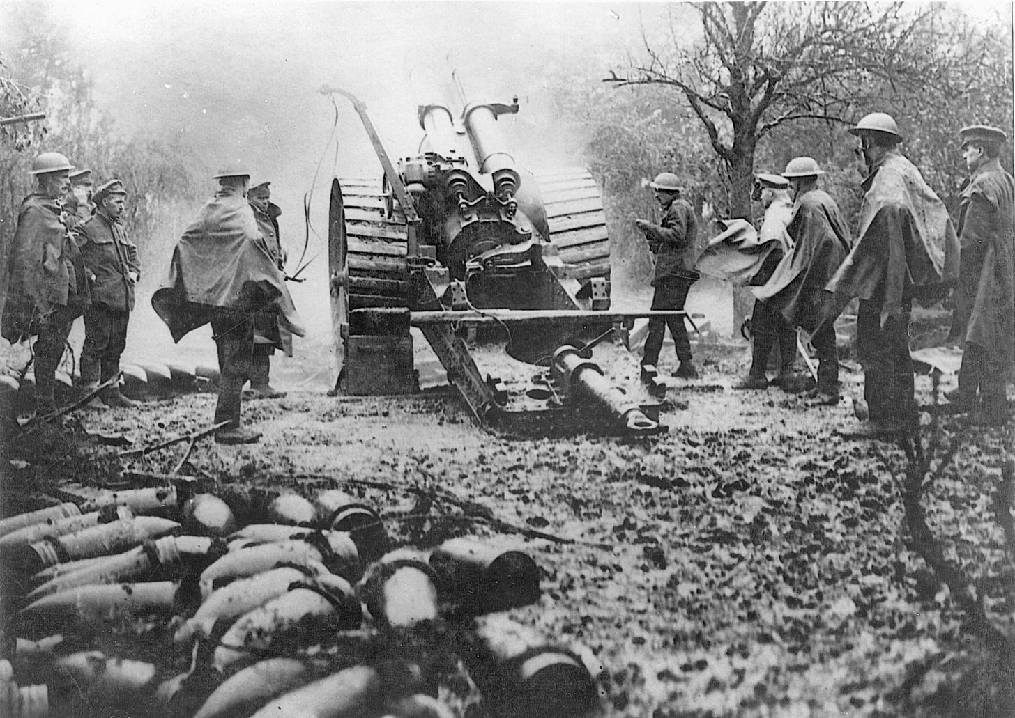 A British eight-inch howitzer in action in September 1916.
