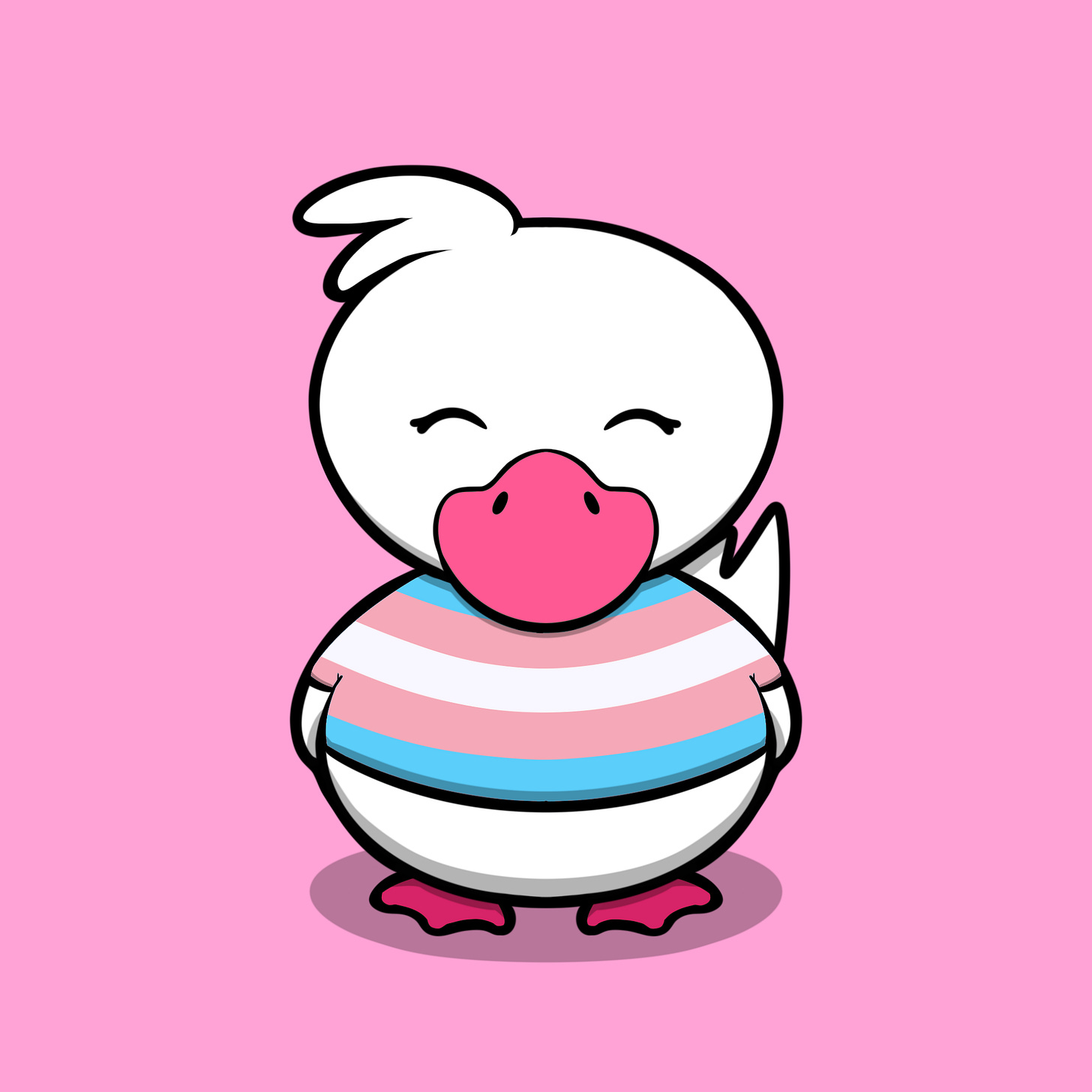 A cartoon duck wearing a trans pride flag. A cartoon duck wearing a trans pride flag.