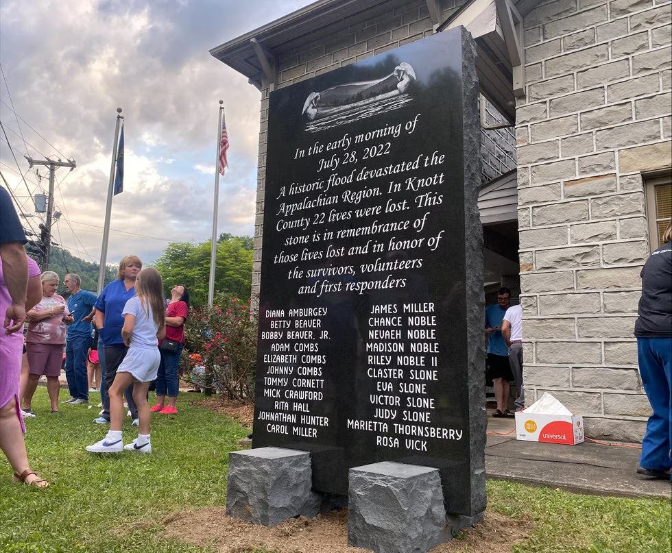 Monument to victims of Hindman, KY flood 2022