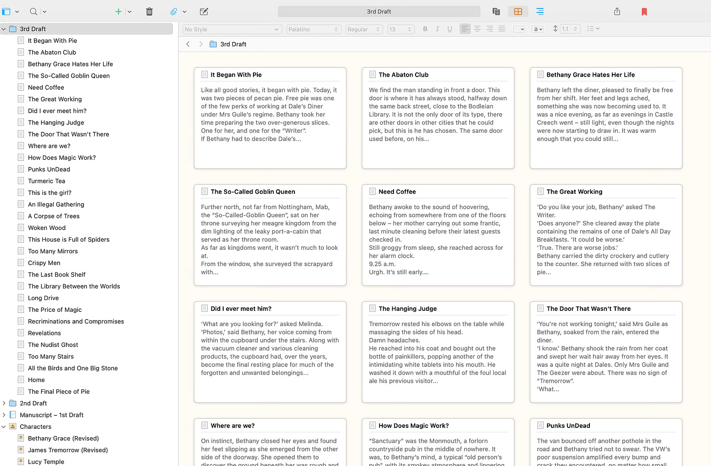 Screen grab from Scrivener