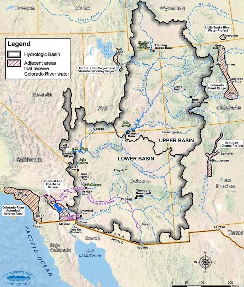The Colorado River, the Hoover Dam and Lake Mead