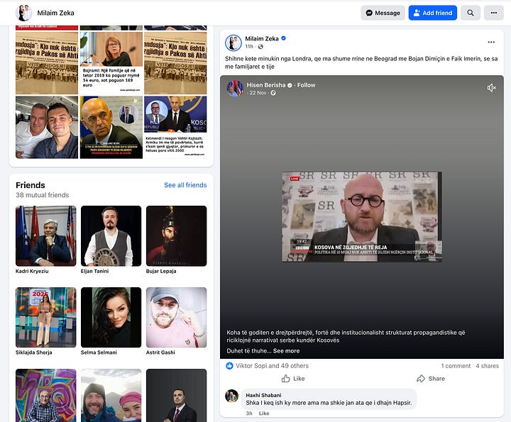 Thirrjet e Hisen Berishës dhe Milaim Zekës në Facebook për dhunë ndaj gazetarit Vudi Xhymshiti. — 22 Nëntor, 2025.