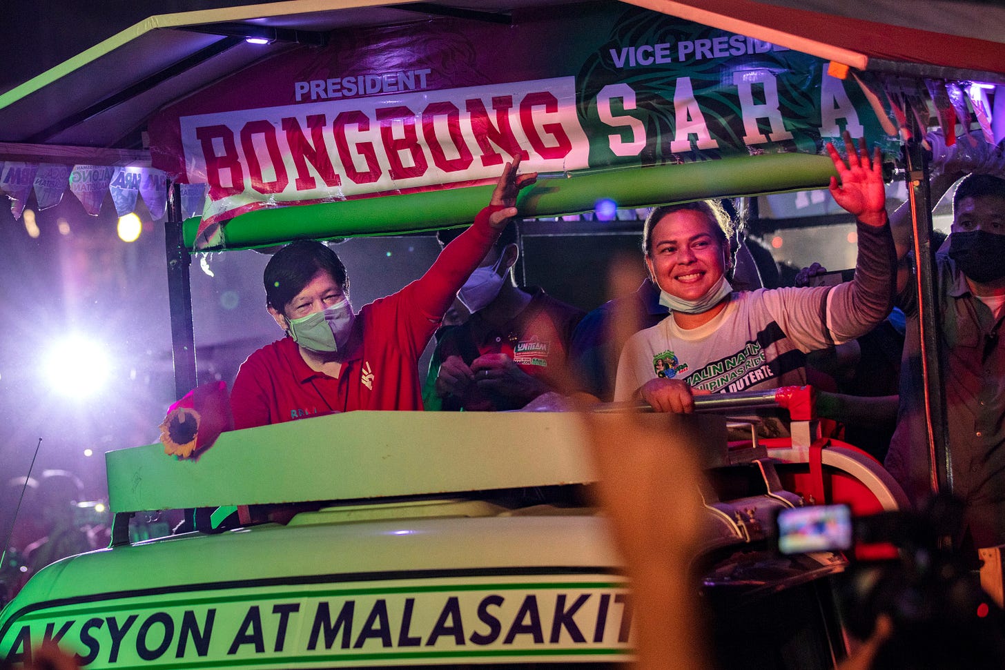 Ferdinand “Bongbong” Marcos Jr. and Sara Duterte take part in a rally as they campaign for the presidency and the vice presidency on February 19, 2022 in Metro Manila, Philippines. (Photo by Ezra Acayan/Getty Images). Ferdinand “Bongbong” Marcos Jr. and Sara Duterte take part in a rally as they campaign for the presidency and the vice presidency on February 19, 2022 in Metro Manila, Philippines. (Photo by Ezra Acayan/Getty Images).