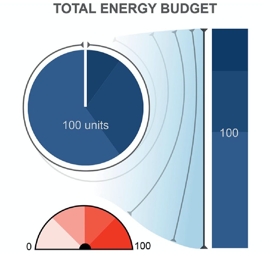 Figure depicting our hypothetical energy budget based on our energy limit. Figure depicting our hypothetical energy budget based on our energy limit.