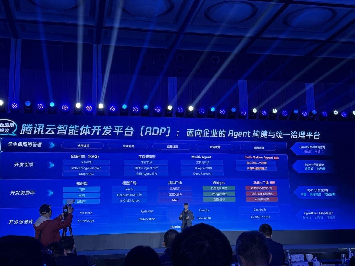 Tencent Cloud ADP — full lifecycle agent development: RAG, workflow engine, multi-agent, SkillHub