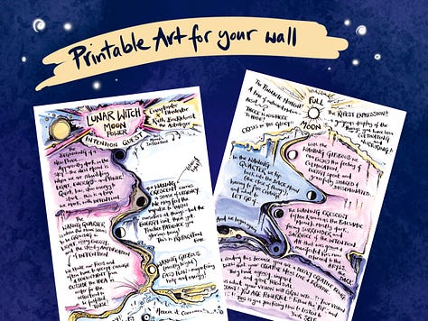 Illustrations, colouring pages and journal templates from the Moon Witch Journal 2025