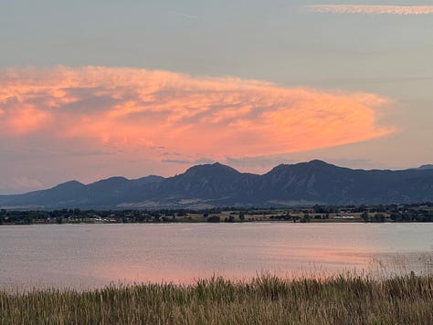 all three images contain the mountains of boulder, Colorado, and a pink sunset.