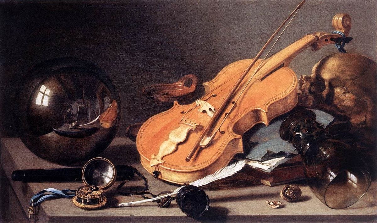File:Pieter Claesz. - Vanitas with Violin and Glass Ball - WGA04974.jpg -  Wikimedia Commons