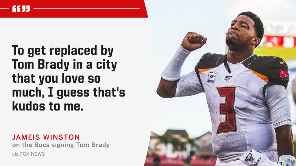 ESPN on X: "Jameis Winston said it's an honor that it took the best  quarterback of all time to replace him in Tampa. https://t.co/aC5nFLW9O3" /  X