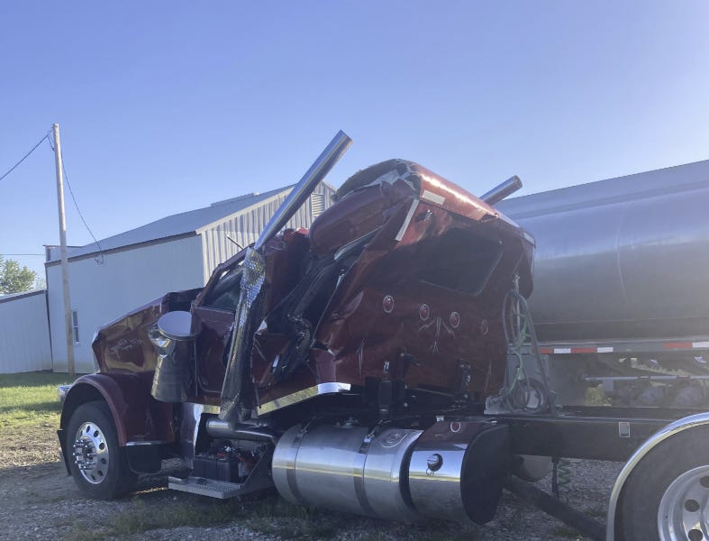 Here's the truck that drove into the tornado in Iowa...