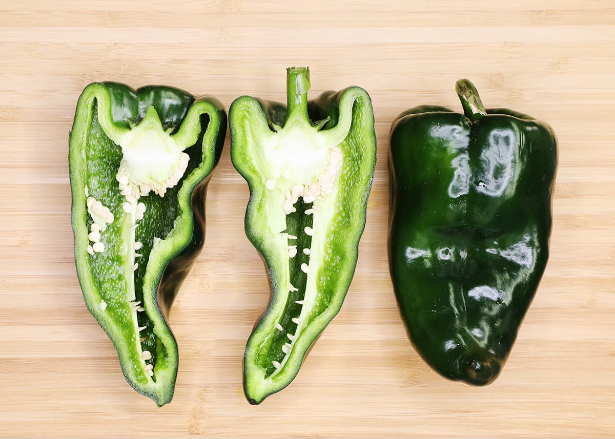 poblano chiles on cutting board