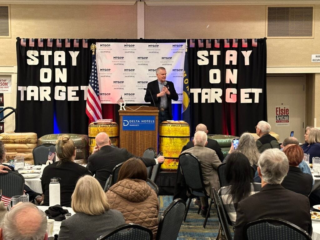 Congressman Matt Rosendale speaks at the Montana GOP's 2024 kickoff event on Saturday, Feb. 10, 2024, in Helena a day after announcing his U.S. Senate campaign. (Photo by Blair Miller, Daily Montanan) Congressman Matt Rosendale speaks at the Montana GOP's 2024 kickoff event on Saturday, Feb. 10, 2024, in Helena a day after announcing his U.S. Senate campaign. (Photo by Blair Miller, Daily Montanan)