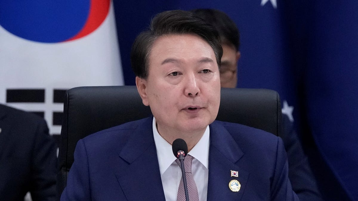 South Korea's President Yoon Suk Yeol speaks during the Korea-Pacific Islands Summit at the former presidential Blue House in Seoul, South Korea on May 29, 2023.