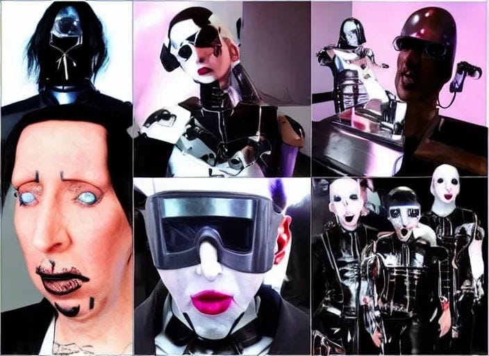 Prompt: marilyn manson robocop illuminati ritual
