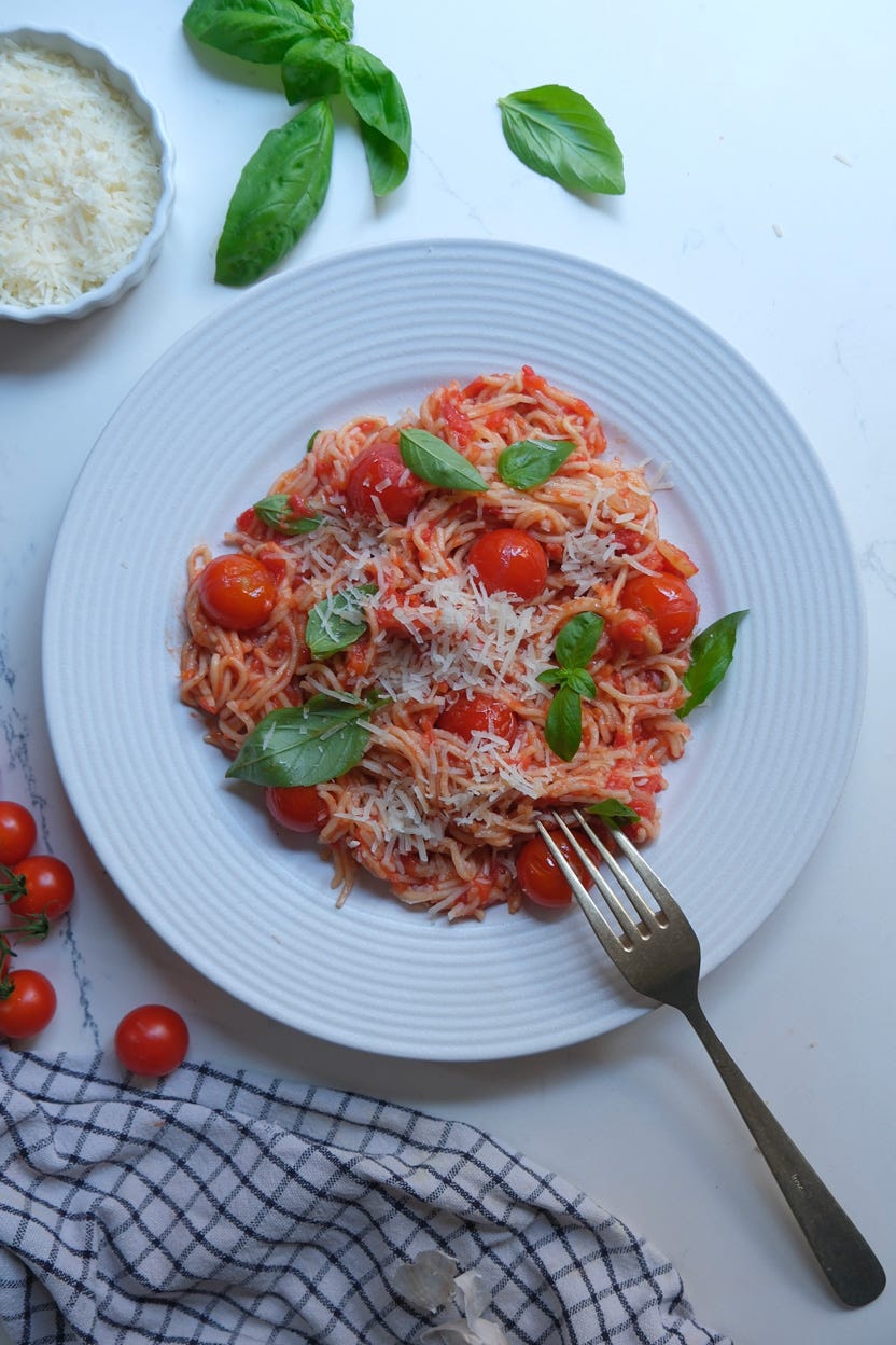Gluten-Free Chickpea Thin Spaghetti with Tomato Basil Sauce