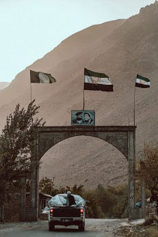 The Taliban enter through a gate into a main central district of Panjshir.