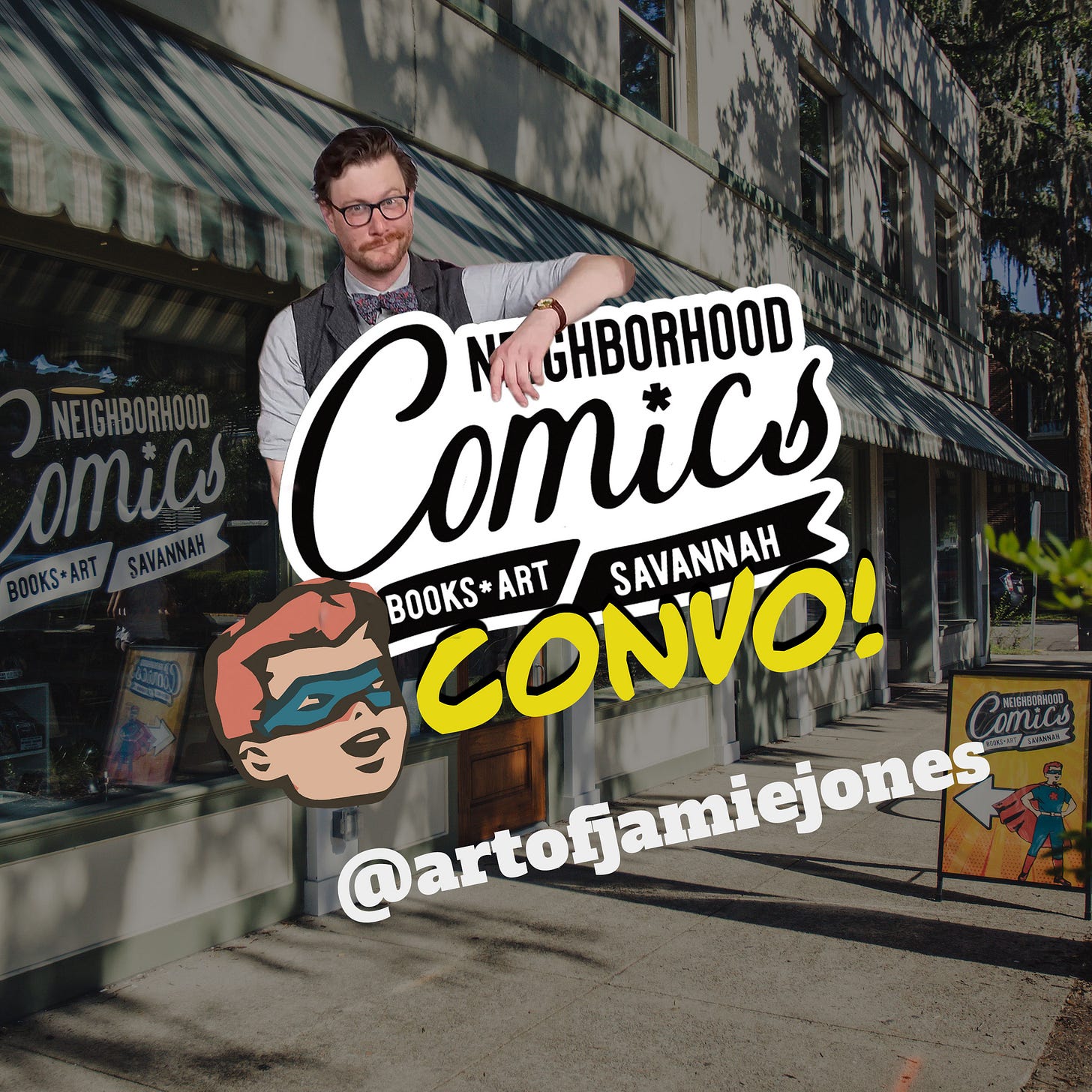 jamie jones on the neighborhood comics logo