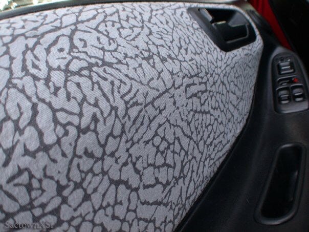 The Jordan-inspired Elephant Print Interior I made for my Acura Integra way back in the day.