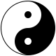 Modern Yīn-Yáng symbol: a circle divided into two swirling halves, one black and one white, each containing a small dot of the opposite color. Represents the interdependence and constant flow between opposing forces.