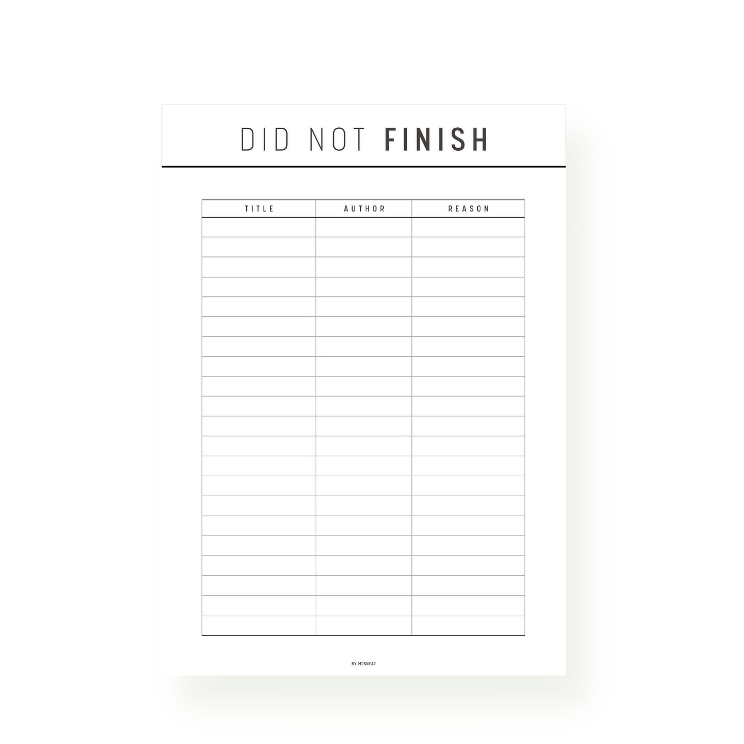 Did Not Finish Books Tracker, TBR List, DNF List Printable, PDF, 5 ...