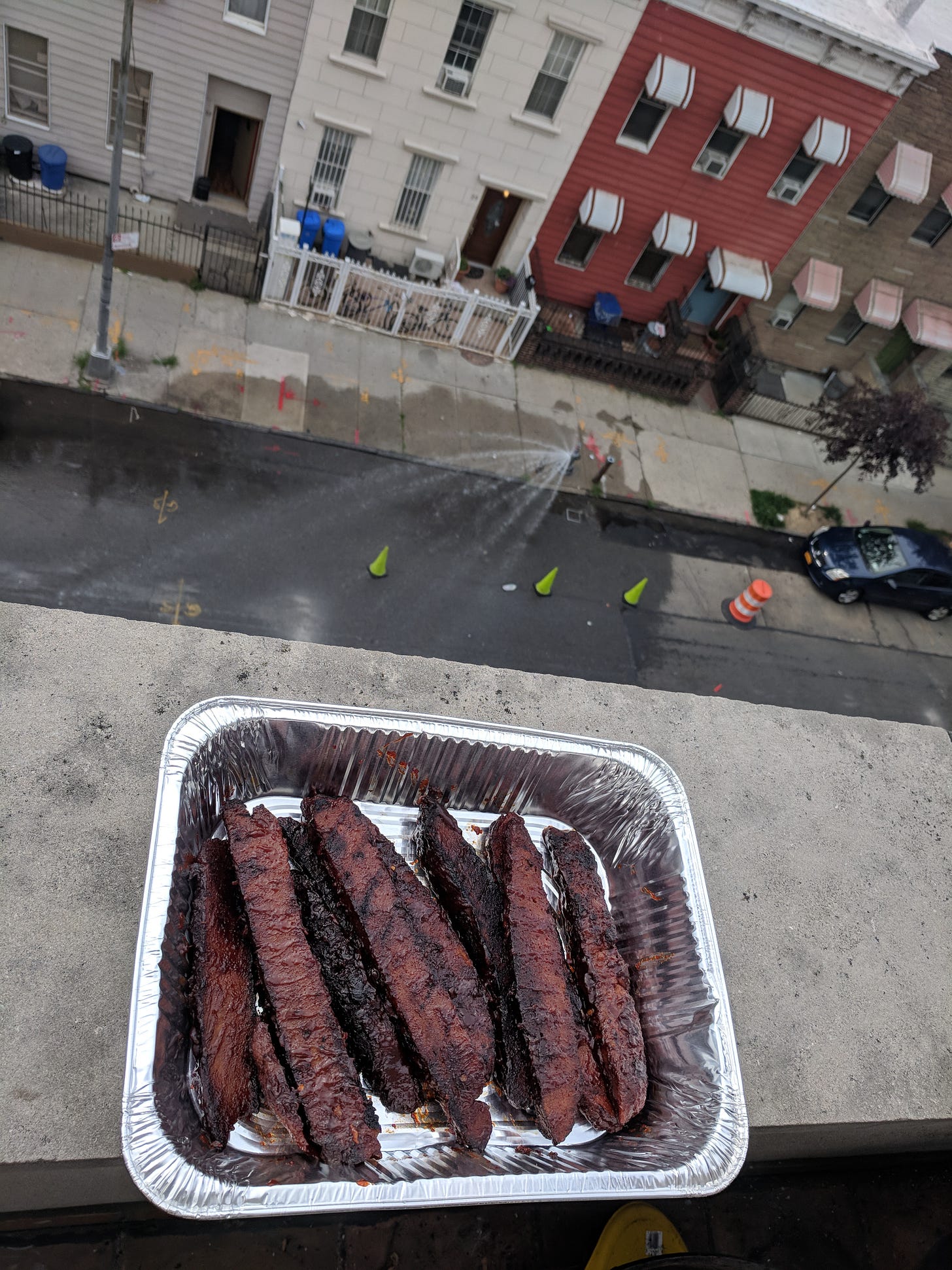 overhead shot of vegan ribs on bushwick block